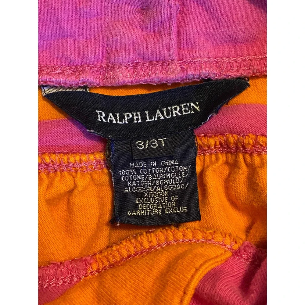 Ralph Lauren Girls Pink Orange Striped Cotton Jersey Sun Dress 3T Sleeveless